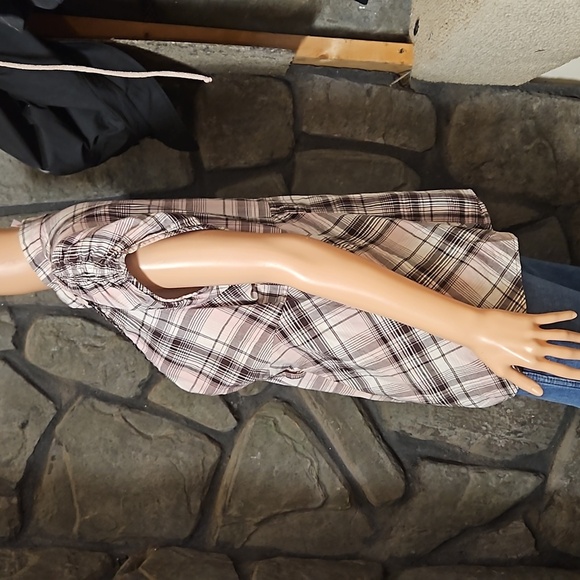 Triple Heart Grey & Pink Plaid Ruffle Blouse - Picture 6 of 13